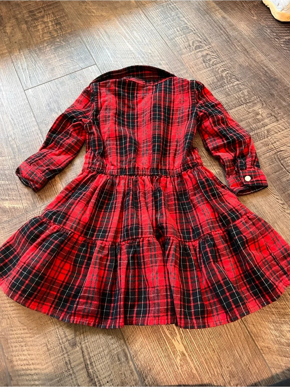 Ralph Lauren Red and Black Plaid Tiered Button-Front Kids Dress